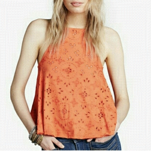 𝅺free PEOPLE orange dream eyelet cut away halter tank top xs